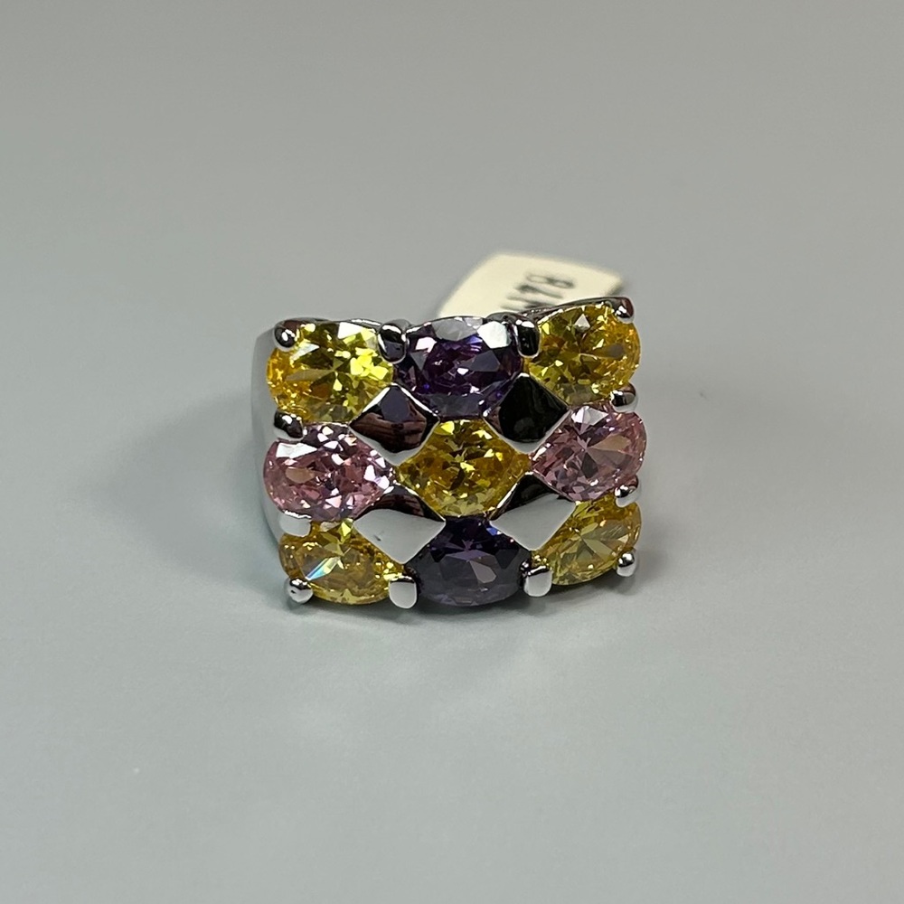 Dazzling Camille Lucie Silver Plated Multi-Colored Crystal Statement Ring